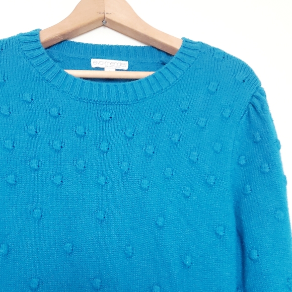 NY & Co. Eva Mendes blue pom pom sweater - Picture 4 of 5